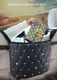 Car Pocket Handbag Holder Between Seats Large Capacity Storage PU Leather Diamond Bag Accessories Interior Woman Man Organizer