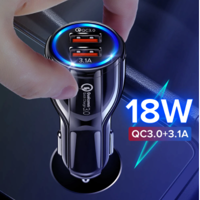 Cargador de coche USB Dual GETIHU de 18W, enchufe de carga de teléfono de carga rápida QC LED para iPhone 13 12 iPad Airpods Huawei Samsung Xiaomi 11 LG