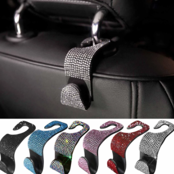 Car Seat Back Hook Diamond Bling Rhinestones Hanger Auto Back Universal Headrest Mount Storage Holder Car Interior Accessories