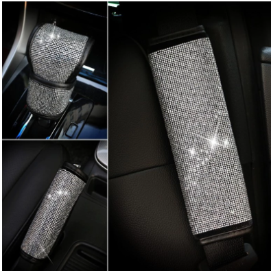 Bling Bling Rhinestones Crystal Car Seat Belt Cover Shoulder Pads Car Shifter Gear Hand Brake Covers Auto Interior Accessories