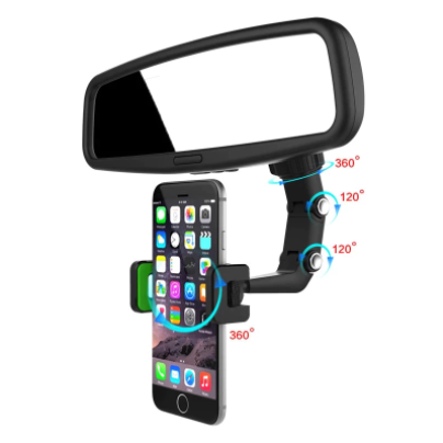 Car Phone Holder Multifunctional 360 Degree Rotatable Auto Rearview Mirror Seat Hanging Clip Bracket Cell Phone Holder for Car