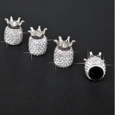 4Pcs Crown Bling Diamond Crystal Wheel Caps Rhinestone Clay ABS Car Tires Valves Tyre Stem Air Valve Caps Airtight Cover Bling
