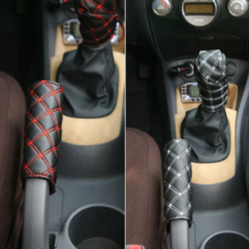 2 in 1 Set Professional Car Interior Shift Knob Cover Car Faux Leather Gear Shift Knob Cover Hand Brake Cover Sleeve