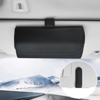 Car Visor Sunglasses Case Clip Hanger Magnetic Fastener Sunglasses Holder PU Leather Storage Box Eyeglasses Holder Car Interior