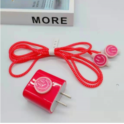 Smiley Phone Charger Cable Protector Set for Iphone Data Cable Protective USB Cable Winder for Apple 18W 20W Charger Cover Suits
