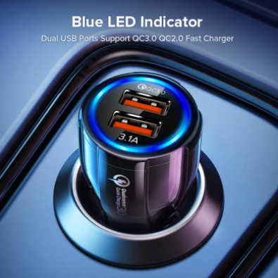 Cargador de coche USB Dual GETIHU de 18W, enchufe de carga de teléfono de carga rápida QC LED para iPhone 13 12 iPad Airpods Huawei Samsung Xiaomi 11 LG