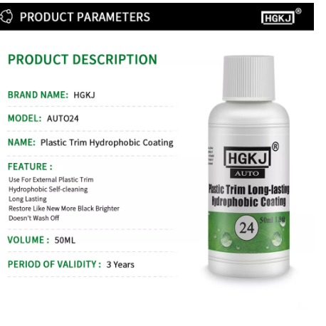 50ml Car Plastic Renovator Trim Hydrophobic Liquid Plastic Restorer Polish Long-Lasting Protects Exterior Wax for Auto HGKJ 24