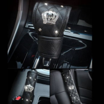 Universal Crystal Crown Car Seat Belt Cover Hand Brake Gear Cover Auto Seat Belt Shoulder Pad Car Styling Suits For All Car
