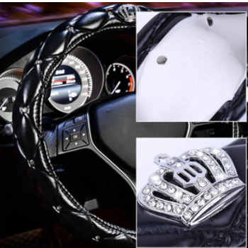 Fashion Women PU Leather Car Steering Wheel Covers Diamond Black Pink Auto Steering-Covers Cases for Lady Girls Car Accessories