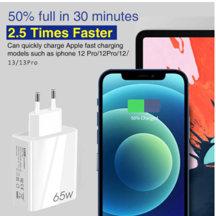 USLION 65W GaN Charger QC 3.0 USB PD Type C Fast Charging For iPhone 13 12 Pro Xiaomi PD USB Mobile Phone Charger Wall Adapter