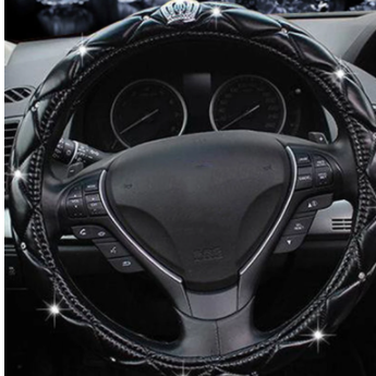 Fashion Women PU Leather Car Steering Wheel Covers Diamond Black Pink Auto Steering-Covers Cases for Lady Girls Car Accessories