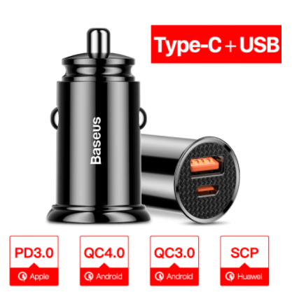 Baseus Car Charger Quick Charge 4.0 3.0 QC4.0 QC3.0 SCP 5A USB Type C Fast Charger Charging For iPhone 12 Xiaomi Samsung Huawei