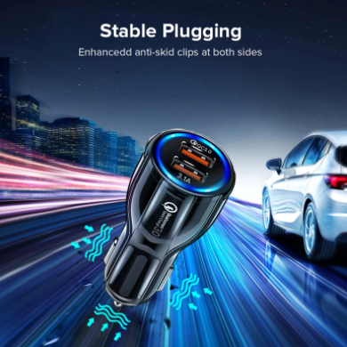 Cargador de coche USB Dual GETIHU de 18W, enchufe de carga de teléfono de carga rápida QC LED para iPhone 13 12 iPad Airpods Huawei Samsung Xiaomi 11 LG