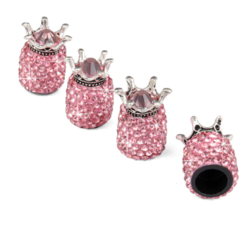 4Pcs Crown Bling Diamond Crystal Wheel Caps Rhinestone Clay ABS Car Tires Valves Tyre Stem Air Valve Caps Airtight Cover Bling
