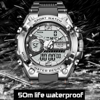 LIGE Digital Military Watch 50m Waterproof LED Wristwatch Quartz Watch Sports Watch Big Watches