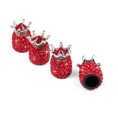 4Pcs Crown Bling Diamond Crystal Wheel Caps Rhinestone Clay ABS Car Tires Valves Tyre Stem Air Valve Caps Airtight Cover Bling