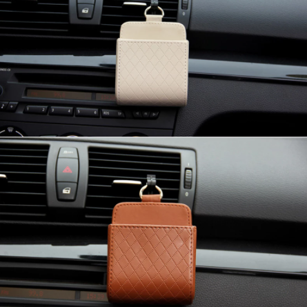 Car Storage Bag Air Vent Dashboard Tidy Hanging Leather Organizer Box Glasses Phone Holder Storage Organizer Car Accessories