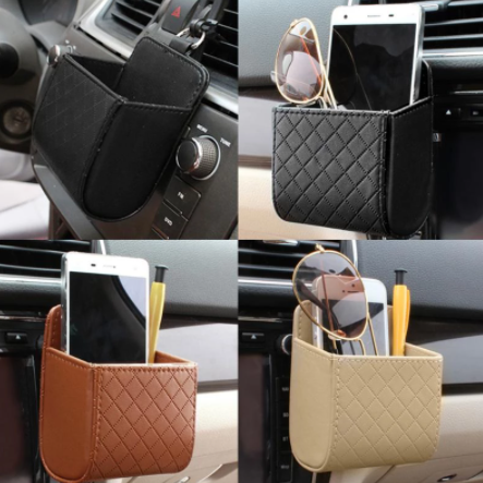 Car Storage Bag Air Vent Dashboard Tidy Hanging Leather Organizer Box Glasses Phone Holder Storage Organizer Car Accessories