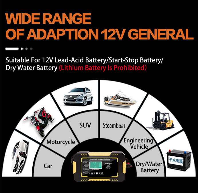 Full Automatic Car Battery Charger 12V Digital Display Auto Moto Battery Charger Power