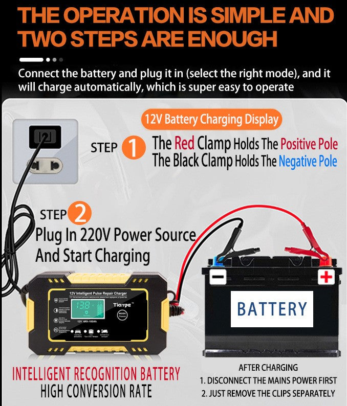 Full Automatic Car Battery Charger 12V Digital Display Auto Moto Battery Charger Power