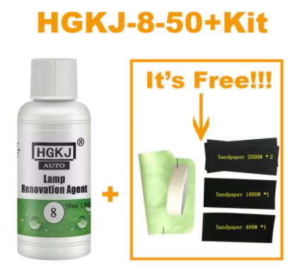 HGKJ 8 Car Headlight Repair Renovation Lamp Polishing Agent Cleaning Rag Sandpaper Kit Universal