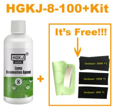 HGKJ 8 Car Headlight Repair Renovation Lamp Polishing Agent Cleaning Rag Sandpaper Kit Universal