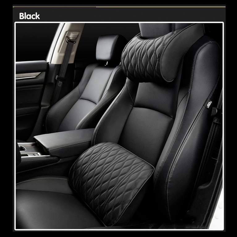 Car Headrest Memory Foam Pillow Leather Embroidered Seat Supports