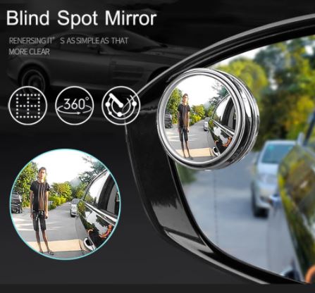 2 Pcs Car Round Frame Convex Blind Spot Mirror Wide-angle 360 Degree Adjustable Clear