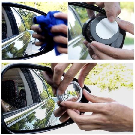 2 Pcs Car Round Frame Convex Blind Spot Mirror Wide-angle 360 Degree Adjustable Clear