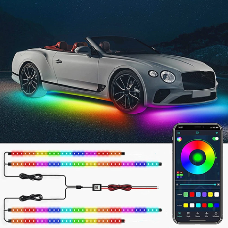 Car Underbody Neon Lights Flexible LED Strip Light Automobile Underglow Lamp APP Control Flowing RGB Ambient Atmosphere Lamp