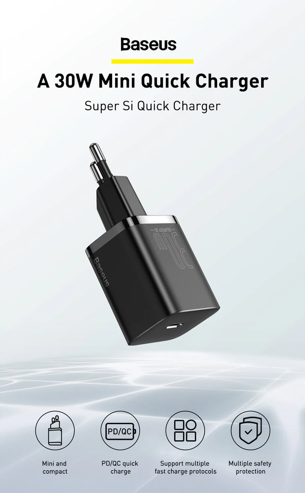 Baseus Super Si 30W USB C Charger Adapter for iPhone 13 12 Pro Max Type C QC 3.0