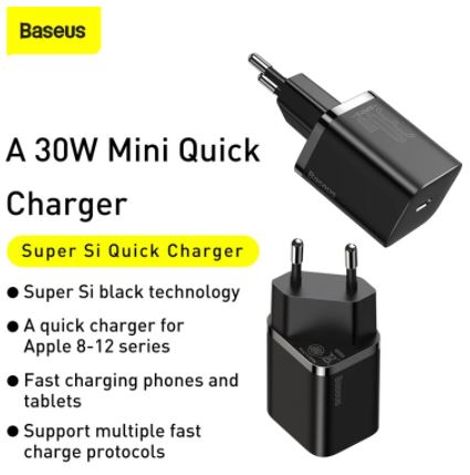 Baseus Super Si 30W USB C Charger Adapter for iPhone 13 12 Pro Max Type C QC 3.0