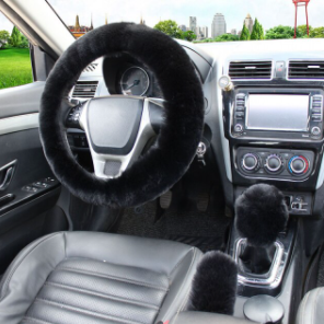 Artificial Rabbit Fur Car Steering Wheel Cover Warm Winter Car Handbrake Shift Cover Three-piece Set Heating Steering Wheel 38cm