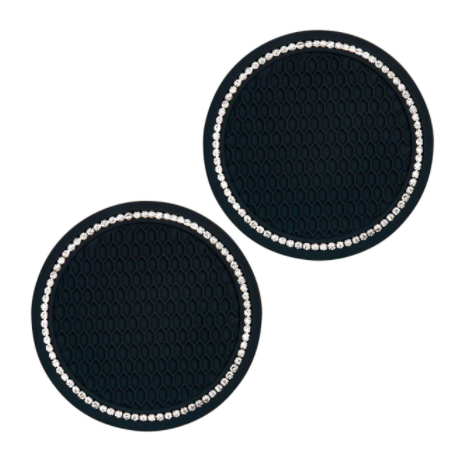 2PCS Diamond Car Coaster Water Cup Slot Non-Slip Mat Silica Gel Pad Cup Holder Mat Car Gadget Bling Car Accessories for Woman
