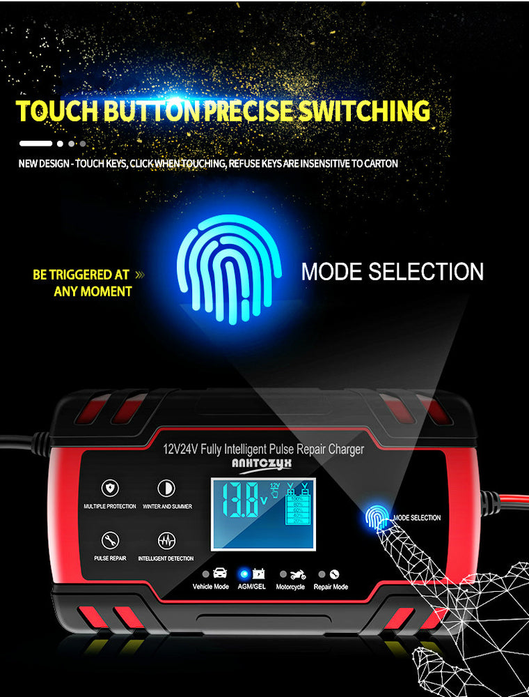 Car Battery Charger 12/24V 8A Touch Screen LCD Display for Auto