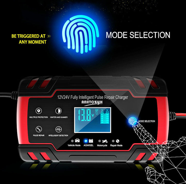 Car Battery Charger 12/24V 8A Touch Screen LCD Display for Auto