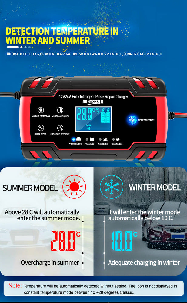 Car Battery Charger 12/24V 8A Touch Screen LCD Display for Auto