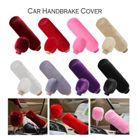 2Pcs Car Handbrake Grip Covers Gear Shift Knob Cover Handle Plush Sleeve Winter Soft Warm Hand Brake Car Accessories for Girls