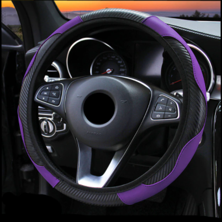 Car Steering Wheel Cover Breathable Anti Slip PU Leather Steering Covers Suitable 37-38cm Auto Decoration Carbon Fiber