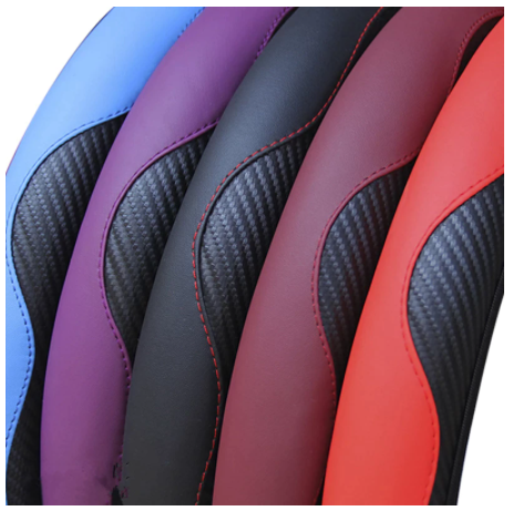 Car Steering Wheel Cover Breathable Anti Slip PU Leather Steering Covers Suitable 37-38cm Auto Decoration Carbon Fiber