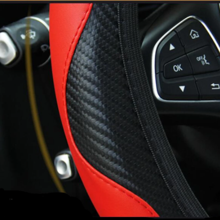 Car Steering Wheel Cover Breathable Anti Slip PU Leather Steering Covers Suitable 37-38cm Auto Decoration Carbon Fiber