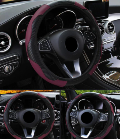 Car Steering Wheel Cover Breathable Anti Slip PU Leather Steering Covers Suitable 37-38cm Auto Decoration Carbon Fiber