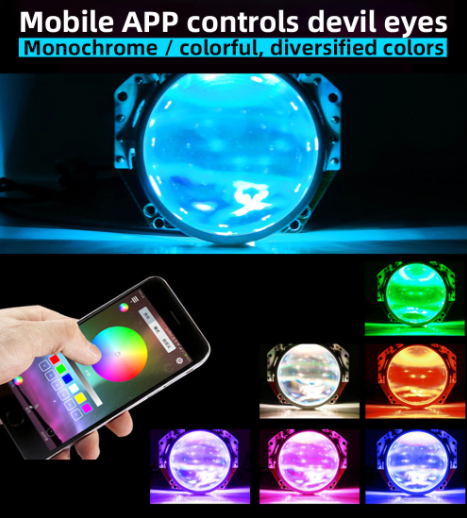 2Pcs Car Decorative Light RGB Devil Eyes Projector Headlight Led Devil Eyes Lights Demon Eye Lamp APP Control