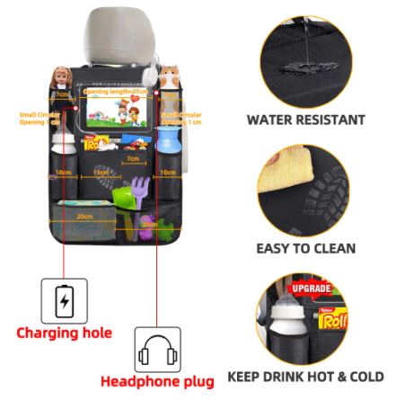 Car Backseat Organizer with Touch Screen Tablet Holder Auto Back Seat Storage Cover Protector for Travel Road Trip Kids Toddlers