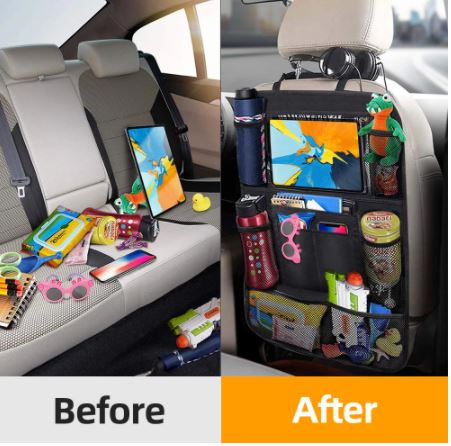 Car Backseat Organizer with Touch Screen Tablet Holder Auto Back Seat Storage Cover Protector for Travel Road Trip Kids Toddlers