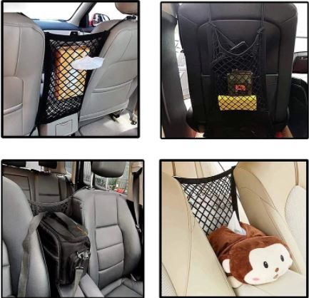 3-Layer Car Storage Net Bag Between Seats Car Divider Pet Barrier Stretchable Elastic Mesh Bag