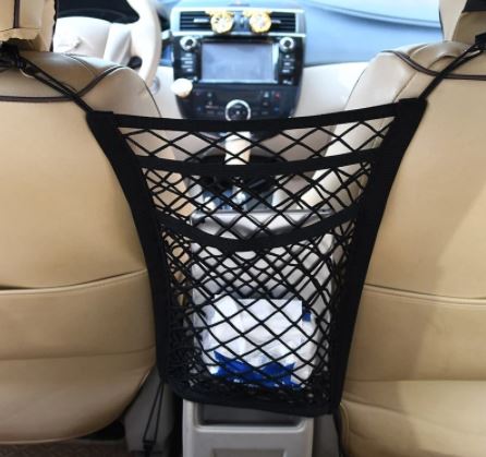 3-Layer Car Storage Net Bag Between Seats Car Divider Pet Barrier Stretchable Elastic Mesh Bag