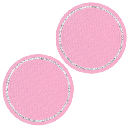 2PCS Diamond Car Coaster Water Cup Slot Non-Slip Mat Silica Gel Pad Cup Holder Mat Car Gadget Bling Car Accessories for Woman