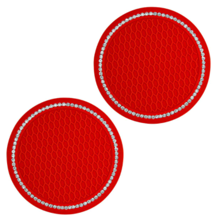 2PCS Diamond Car Coaster Water Cup Slot Non-Slip Mat Silica Gel Pad Cup Holder Mat Car Gadget Bling Car Accessories for Woman