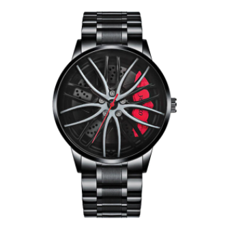 Casual Watch Waterproof Stainless Steel Strap with Japanese Quartz Movement Car Wheel Rim Hub Design Fashion Wristwatch